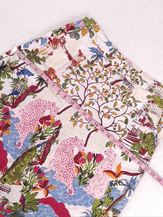 Nicole Miller linen wide leg crop pants leopard floral scene print resort wear - Picture 6 of 10